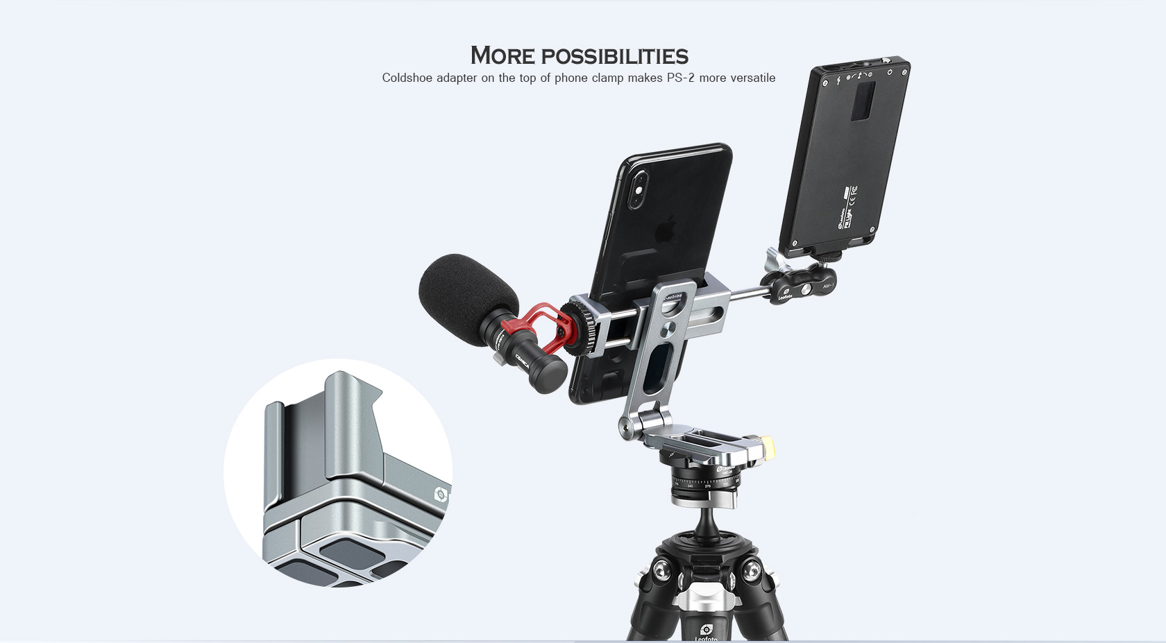 【US Dealer】Leofoto PS-2 Phone Stand w/  Smartphone Clamp for iphone 12 Silver 