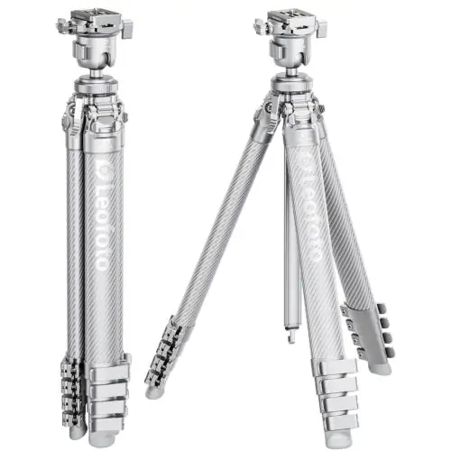 Leofoto AZ-235C+MBH-30 AZURE SERIES Ultra-Compact Tripod. All finished in a sleek matte silver-gray metallic design