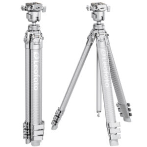 Leofoto AZ-204C+MBH-30 AZURE SERIES Ultra-Compact Tripod. All finished in a sleek matte silver-gray metallic design